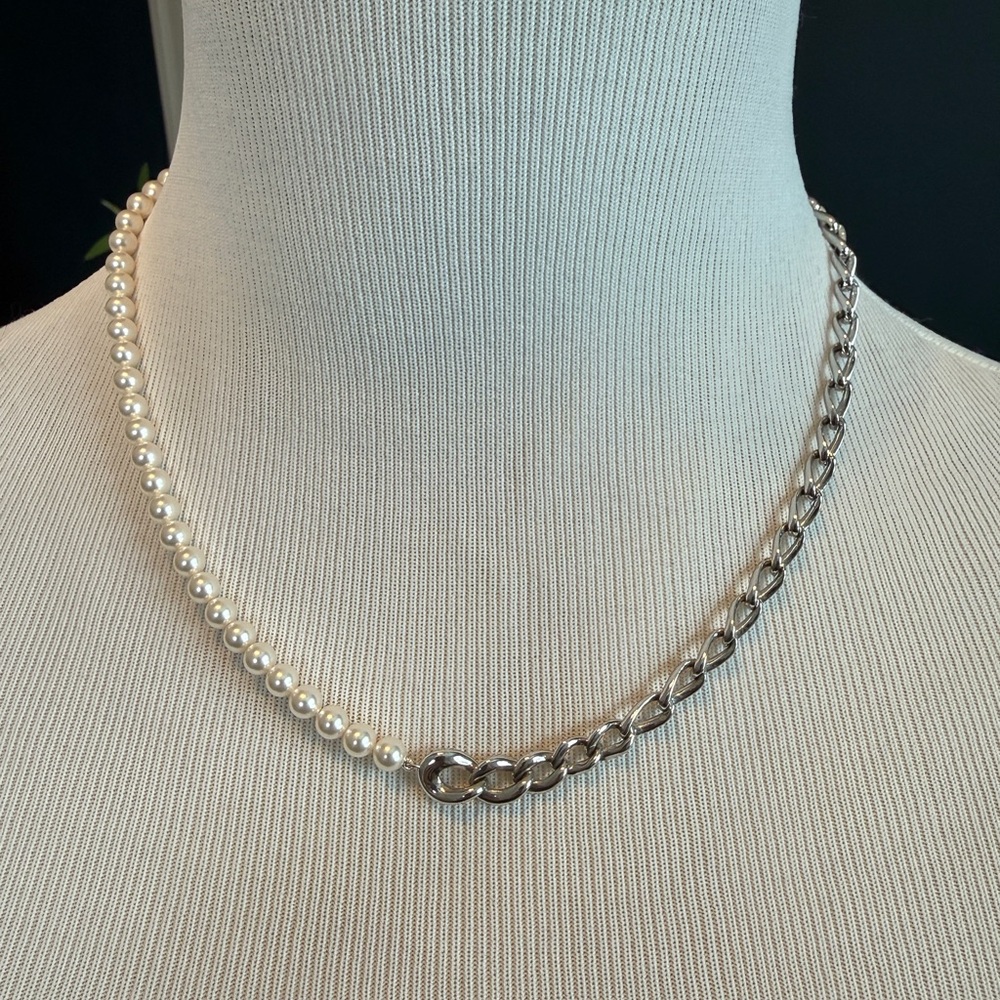 Ana Luisa faux pearl/silver chain statement necklace